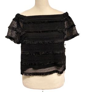 WHBM black fringe crop top